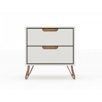 Manhattan Comfort 102GMC3 Rockefeller 2.0 Mid-Century- Modern Nightstand with 2-Drawer in Off White and Nature